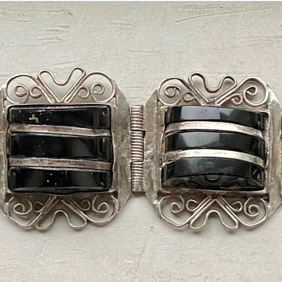 Sterling onyx vintage bracelet - Picture 6 of 11